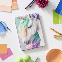 Rainbow Mane White Unicorn iPad Air Cover