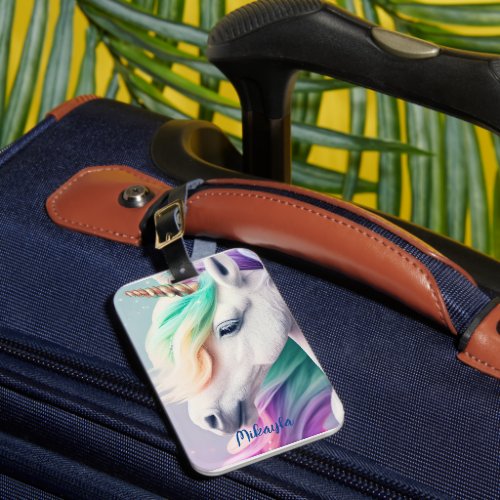 Rainbow Mane White Unicorn Luggage Tag