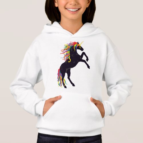 Rainbow Maned Black Unicorn Hoodie