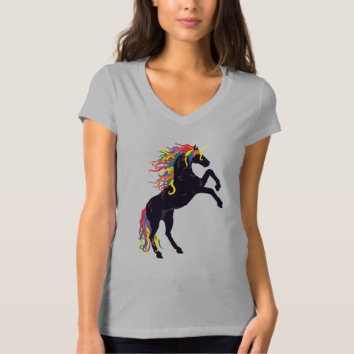 Rainbow Maned Black Unicorn T_Shirt