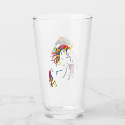 Rainbow Maned Black Unicorn  White Unicorn Glass
