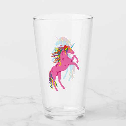 Rainbow Maned Pink Unicorn  Blue Unicorn Glass