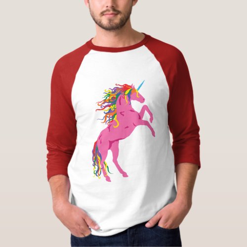 Rainbow Maned Pink Unicorn T_Shirt