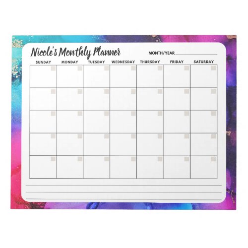 Rainbow Marble Abstract Monthly Calendar Notepad 