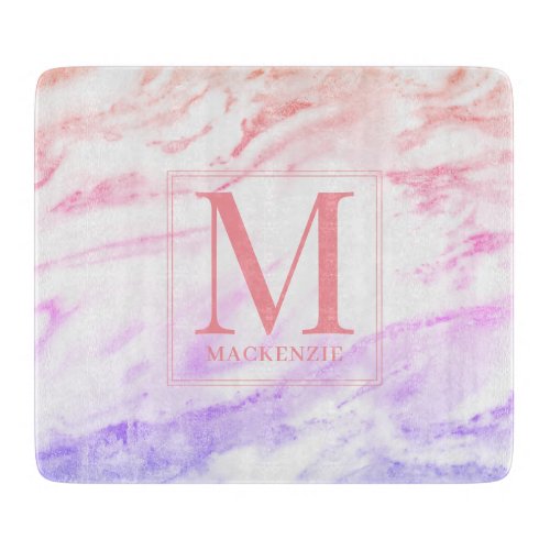 Rainbow Marble Metallic Monogram Cutting Board