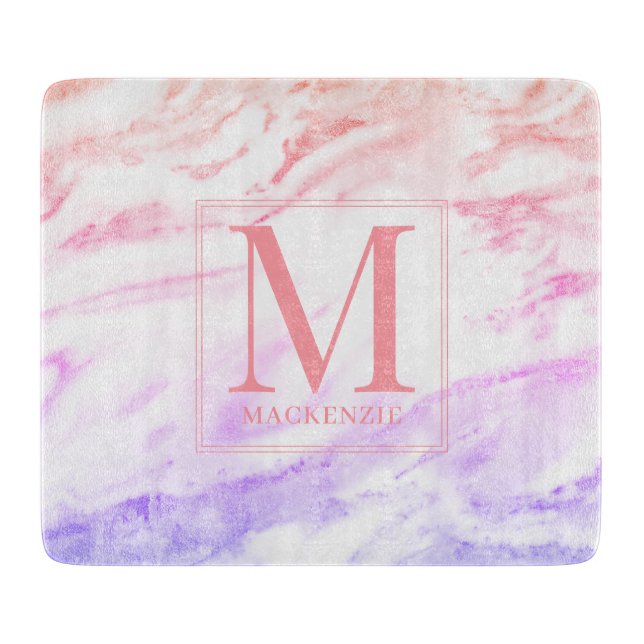 Rainbow Marble Metallic Monogram Cutting Board (Front)