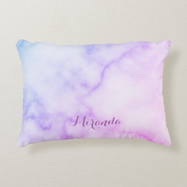 Rainbow Marble Pattern with Personalized Name Accent Pillow (Front)