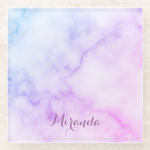 Rainbow Marble Pattern with Personalized Name Glass Coaster