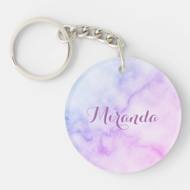 Rainbow Marble Pattern with Personalized Name Keychain (Front)