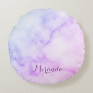 Rainbow Marble Pattern with Personalized Name Round Pillow