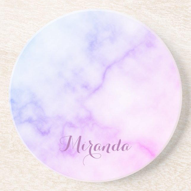Rainbow Marble Pattern with Personalized Name Sandstone Coaster (Front)