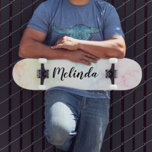 Rainbow Marble Skateboard Deck Personalized Name