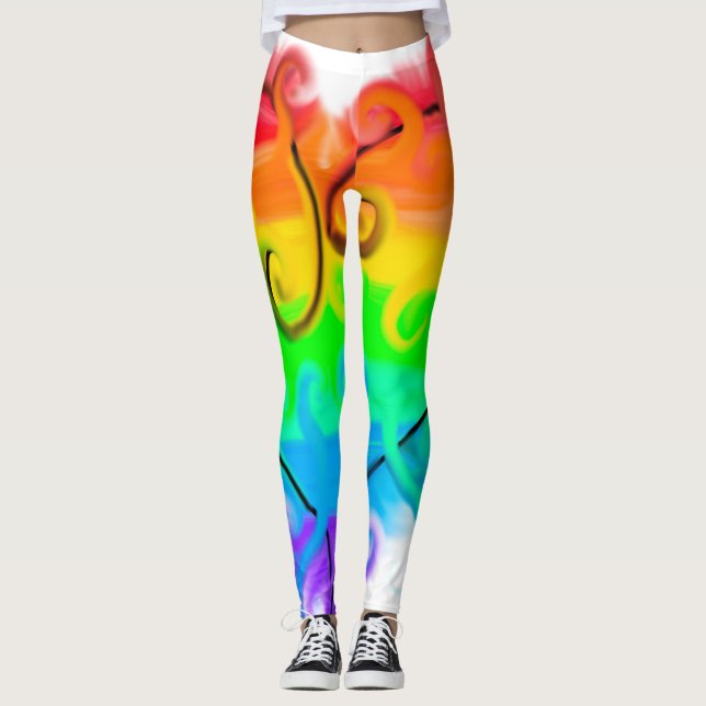 Rainbow marble swirl leggings (Front)
