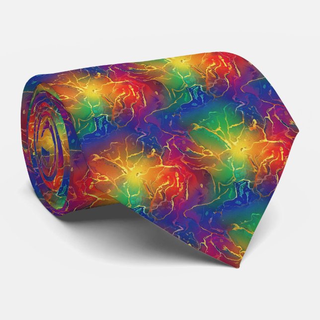 Rainbow Marble Texture Pattern Neck Tie (Rolled)