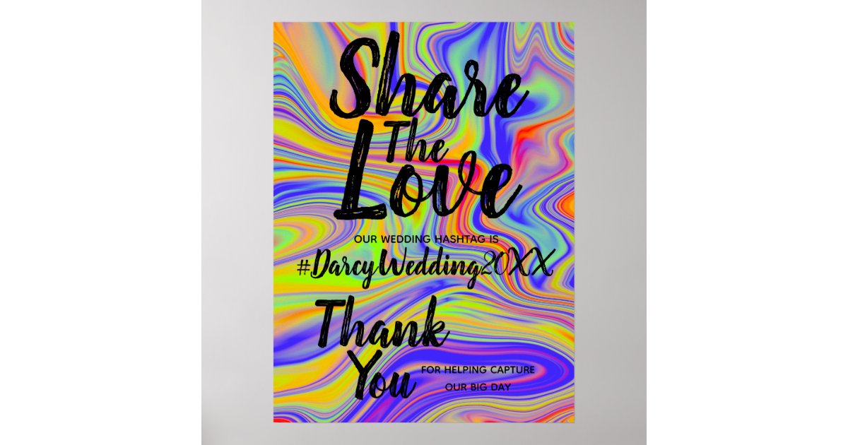 Rainbow Marbling Wedding Hashtag Sign | Zazzle.com