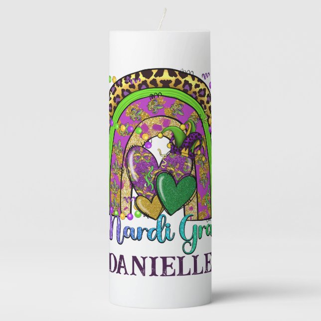 Rainbow Mardi Gras Pillar Candle (Front)