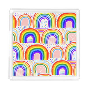 Rainbow Marker Illustration: Childish Seamless Pat Acrylic Tray