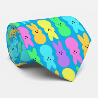 Rainbow Marshmallow Alternating Bunny Blue Neck Ti Neck Tie