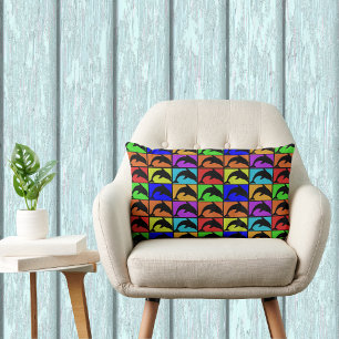 Rainbow Matrix of Dolphins Lumbar Pillow