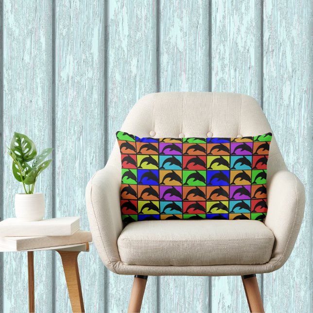 Rainbow Matrix of Dolphins Lumbar Pillow (Creator Uploaded)