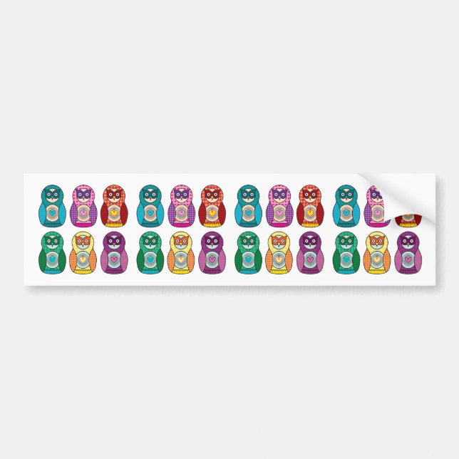 Rainbow Matryoshka Owls Bumper Sticker (Front)