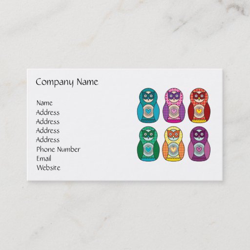 Customizable Rainbow Matryoshka Owls Business Cards