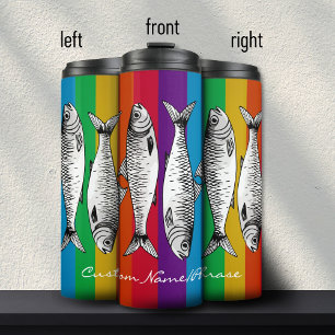Rainbow Maximalist Sardine Art Custom Name  Thermal Tumbler