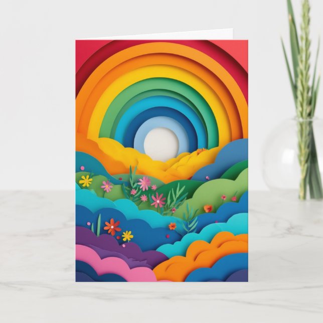 Rainbow Meadow Paper Collage Card (Front)