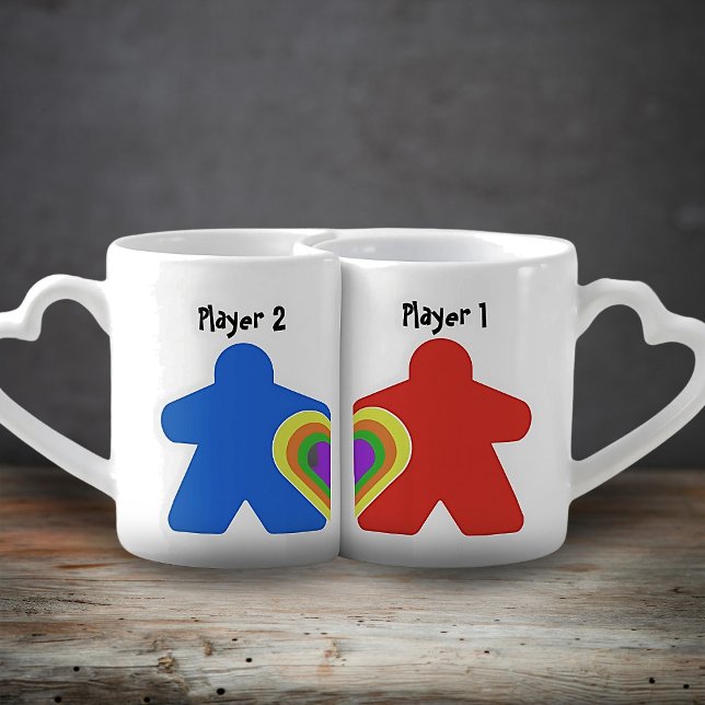 Rainbow Meeple Love Board Gamer Couple  Coffee Mug Set (Creator Uploaded)