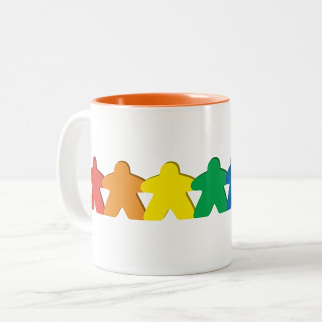 Rainbow Meeple Two-Tone Coffee Mug (Front Left)