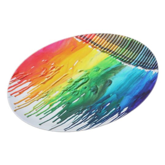 Rainbow melted crayon art dinner plate