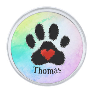 Rainbow Memorial Paw Print Necklace Silver Finish Lapel Pin