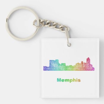 Rainbow Memphis Skyline Keychain by ZYDDesign at Zazzle