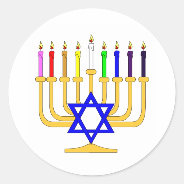 Rainbow Menorah Classic Round Sticker (Front)