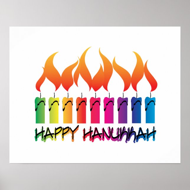 Rainbow Menorah Hanukkah Greeting Poster (Front)