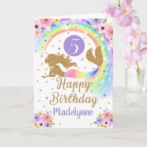 Rainbow Mermaid Birthday Card