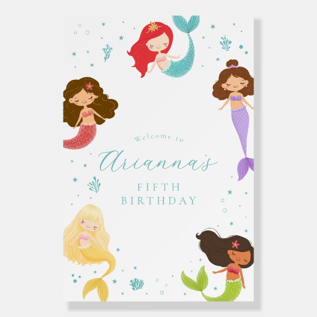 Rainbow Mermaid Birthday Welcome Sign (Front)