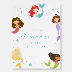 Rainbow Mermaid Birthday Welcome Sign