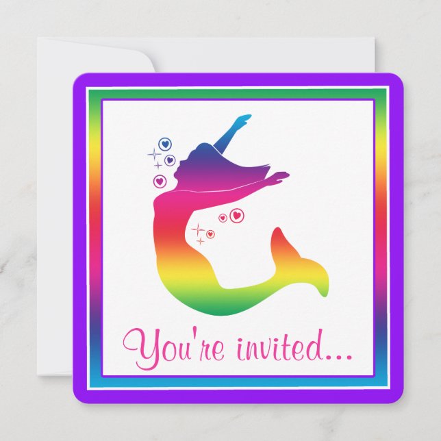Rainbow Mermaid in Silhouette Happy Birthday Invitation (Front)