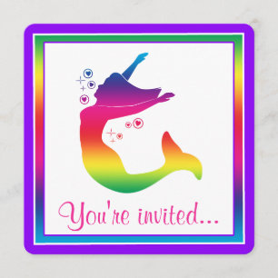 Rainbow Mermaid in Silhouette Happy Birthday Invitation