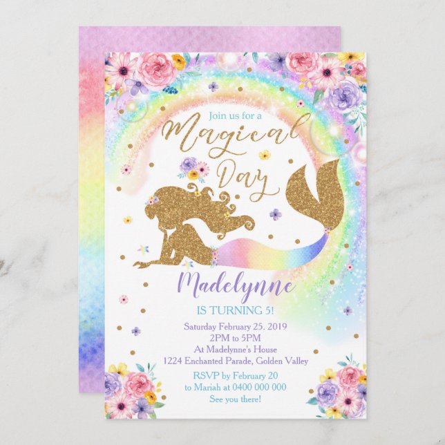 Rainbow Mermaid Invitation (Front/Back)