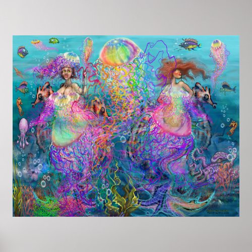 Rainbow Mermaid Jellyfish Prom Dresses Poster