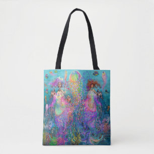 Rainbow Mermaid Jellyfish Prom Dresses Tote Bag