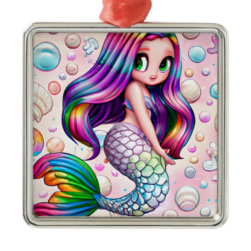 Rainbow Mermaid    Metal Ornament