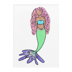 rainbow mermaid pink blue purple green black curly acrylic print