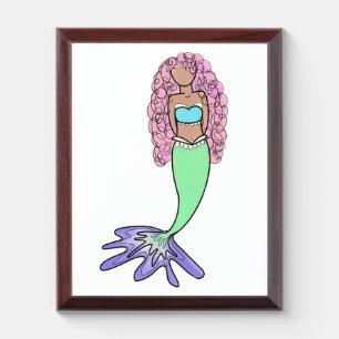 rainbow mermaid pink blue purple green black curly award plaque