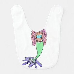 rainbow mermaid pink blue purple green black curly baby bib