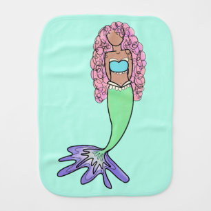 rainbow mermaid pink blue purple green black curly baby burp cloth