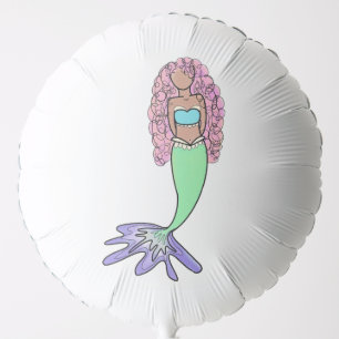 rainbow mermaid pink blue purple green black curly balloon