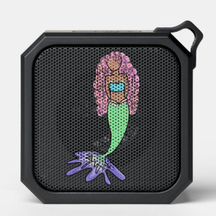 rainbow mermaid pink blue purple green black curly bluetooth speaker